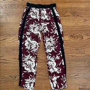 Zara Black and Burgundy Floral Pants